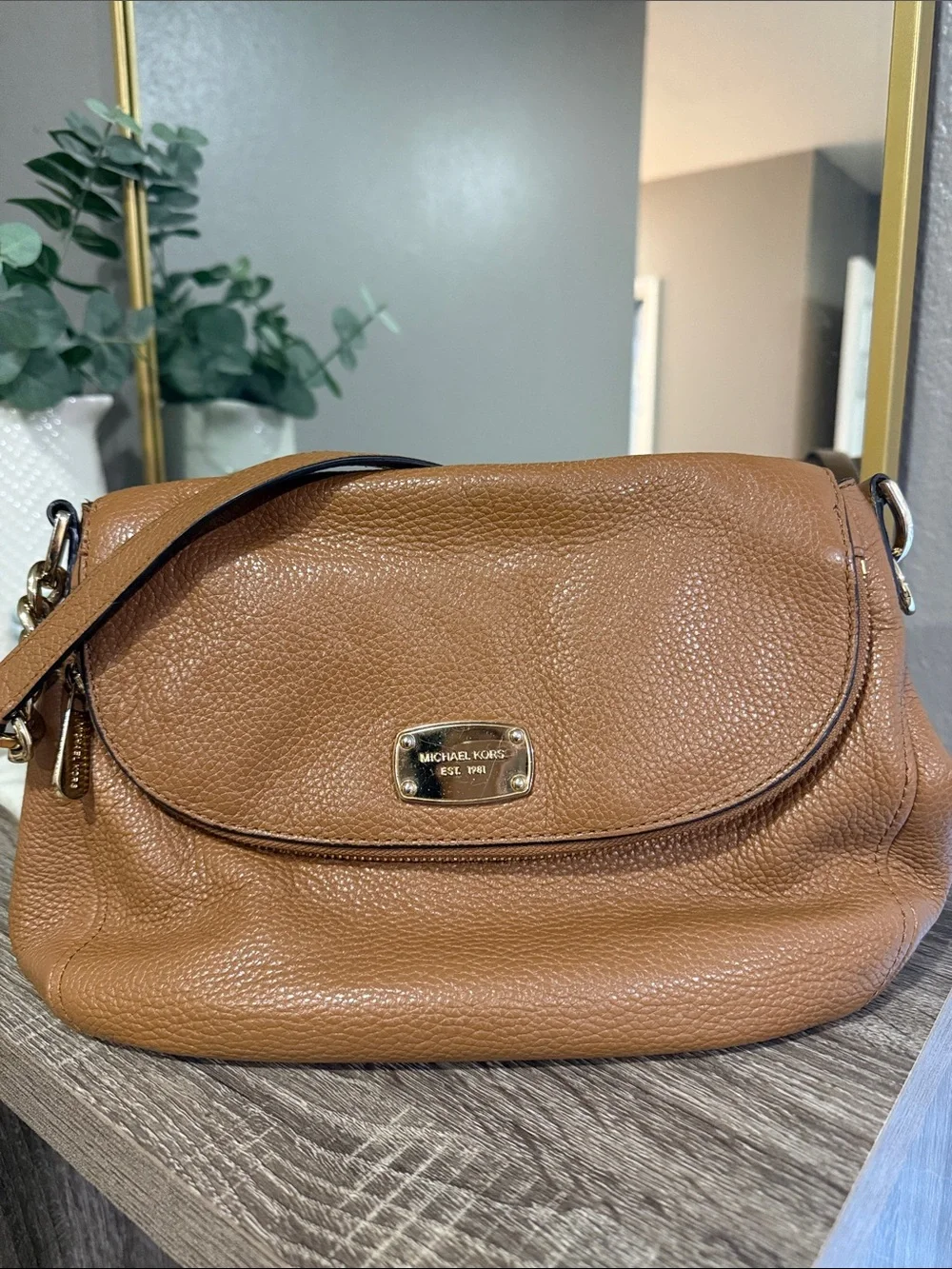 Michael Kors 2010s Cognac Pebbled Leather Shoulder Bag with Gold Hardware